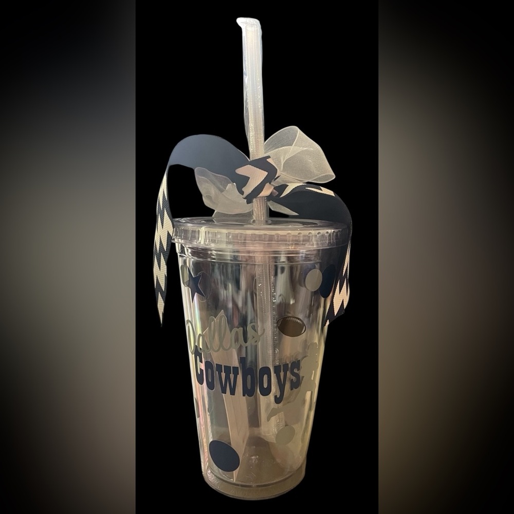 Dallas Cowboy Tumbler with Straw - Blue and Silver